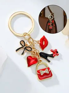 Elegant Alloy Keychain For Bags, Lip Bow Design, Valentine's Day Inspired, Cute Round Metal Love Theme, Perfect Gift for Weddings and Holidays, Trendy Cute Keychain