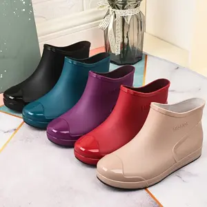Fashion Women's Short Tube Rain Boots - Waterproof Warm Non-Slip Cozy Lining Slip-Resistant Soles Classic Black Red Purple Teal Beige Footwear Walking Shoes Girl Rubber Vintage Elegant Onyx