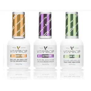 Triple Vitamin Dip Powder Nail Liquid Set – Bond Gel Base Activator Gel Top 18ml NO LED UV/LAMP Needed Nail Dipping Powder DIY Professional Home Salon