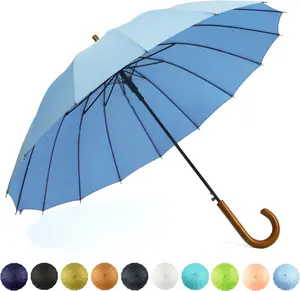 16 Ribs 48" Stick Umbrella Auto Open Solid Color Fashionable and SimpleArc Classic  HandleWindproof Unbreakable Stick Rain Umbrella