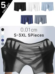 Men's 5-Pack Briefs, Ice-Cool Smooth Fabric, Cooling Underwear, Ultra-Thin Breathable, Elastic Soft Comfort, Suitable for Sports, Cycling, Swimming, Casual Wear