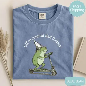 Comfort Colors Dad Frog Shirt, Off to Commit Dad Foolery Tee, Funny Frog Scooter Shirt, Dada Gift, Cute Pregnancy Announcement Tee