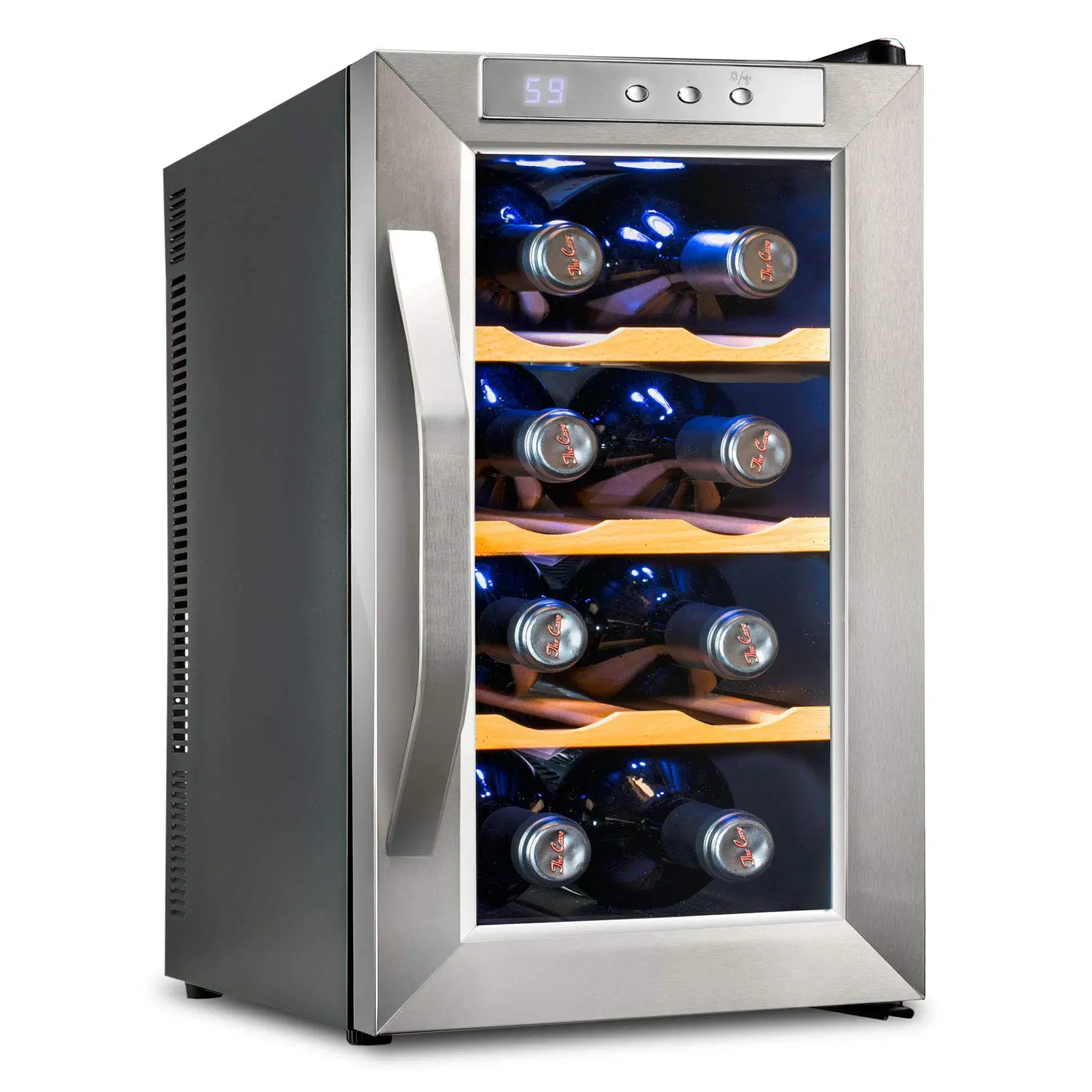 Ivation Thermoelectric Wine Cooler - 8 Bottle Capacity Wine Cellar, Stainless Steel, Ideal For Red & White Wines, Quiet Smoked Glass Door Fridge