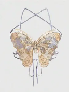 Tina Nico Fairycore Spring/Summer Women's Butterfly Embroidered Backless Crop Top