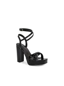 Sami-platform Heels Fashion Classy Stylish Footwear All Seasons True to Size 5 Inch Heel Height Black Platform Sandals Plain Design