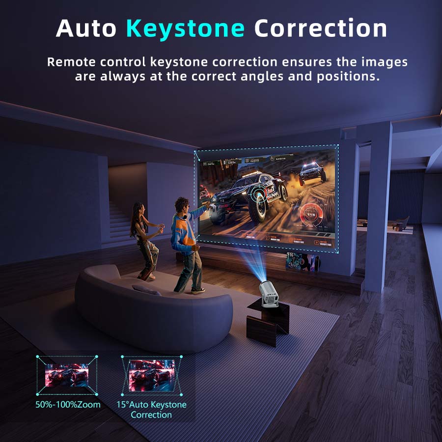 Upgraded Premium Version projector 4k, Android 12.0 & Bluetooth 5.2 smart projector. Features auto keystone correction & manual focus, projector compatible home theater ideal for outdoor travel, home viewing, Fast connection outdoor movie projector.