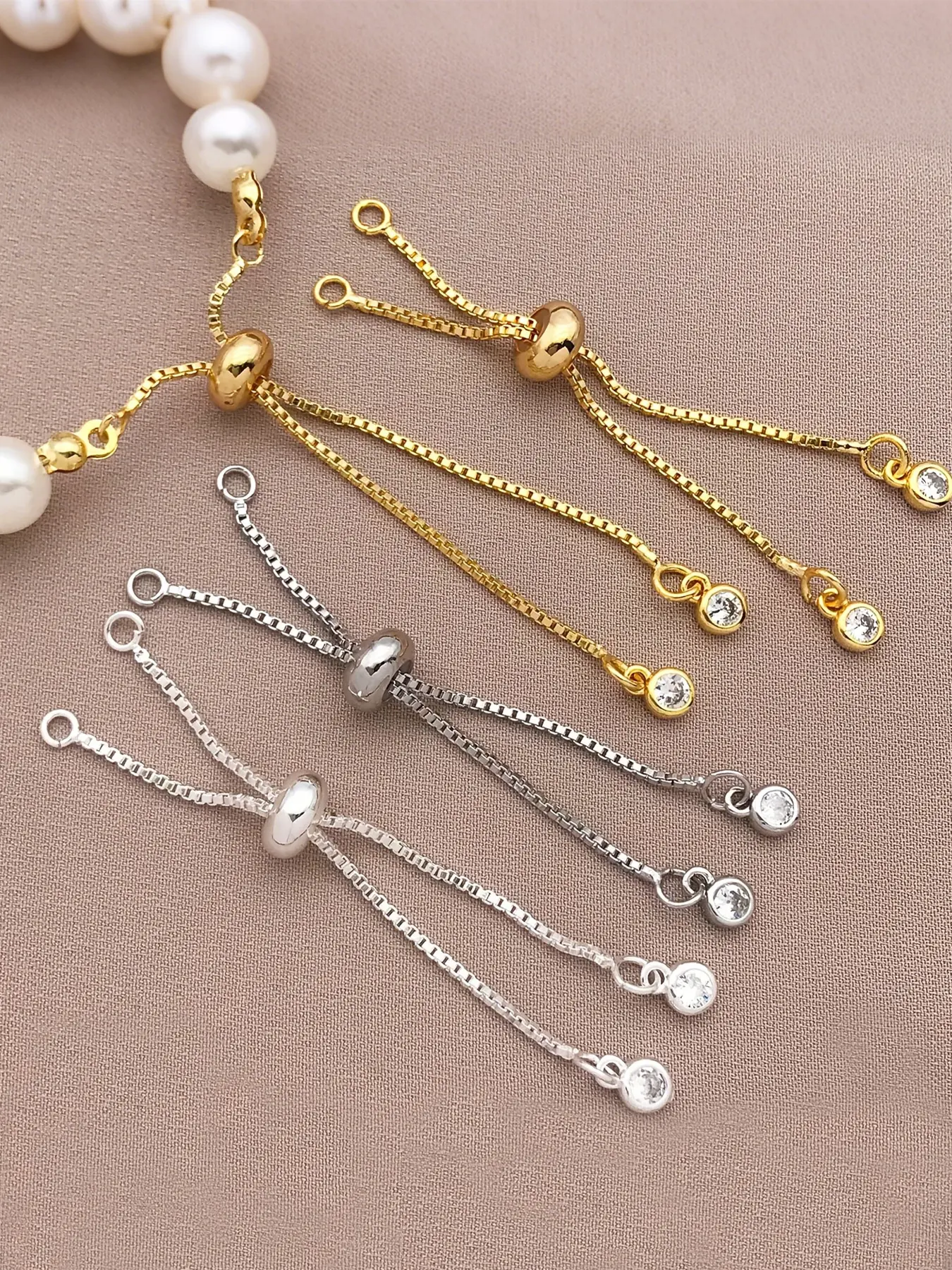 2pcs Adjustable Extension Chains, 6cm/2.36in Gold & Silver Jewelry Extender with Zircon Crystal Pendant, for DIY Jewelry Making Accessories Adjustable Anklet Adjustable Bracelets Adjustable Bangle