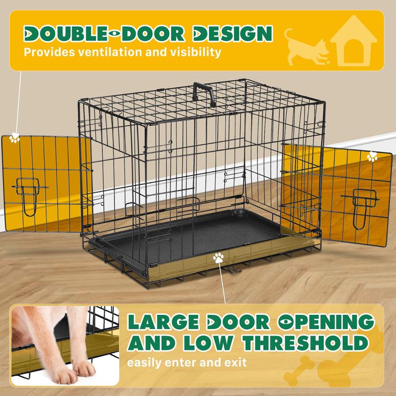 Large Dog Crate with Divider Panel, 24''/30''/36''/42''/48'' Double Door Folding Metal Wire Dog Cage with Plastic Leak-Proof Pan Tray, Pet Kennel for Indoor, Outdoor, Travel dogcrate training