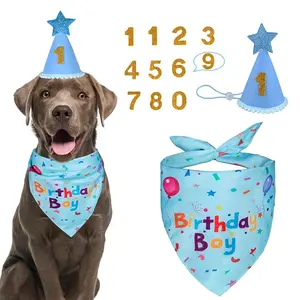 Dog Birthday Party Supplies, Dog Birthday Bandana Set, Dog Boy Girl Birthday Party Hat with Numbers for Large Medium Small Dogs Pet