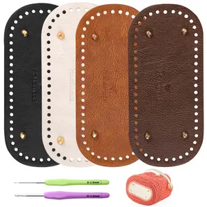 4 PCS Bag Bases for Crochet with 2 PCS Crochet Hook Leather Purse Bottoms for Crocheting Handmade Purse Making Supplies with Holes for DIY Ba