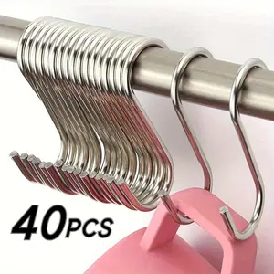 40pcs Stainless Steel S Hooks, Magnetic Wall Mount Organizer, Kitchen Essentials, Dormitory Accessories, Supermarket Must-Have