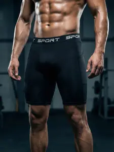 Men‘s Compression Workout Shorts 1-Pack: Quick-Dry & Breathable with Side Pockets, Fashion Letter Belt Design for Running, Gym, Training. Must-Have Gear! Athletic Running Shorts