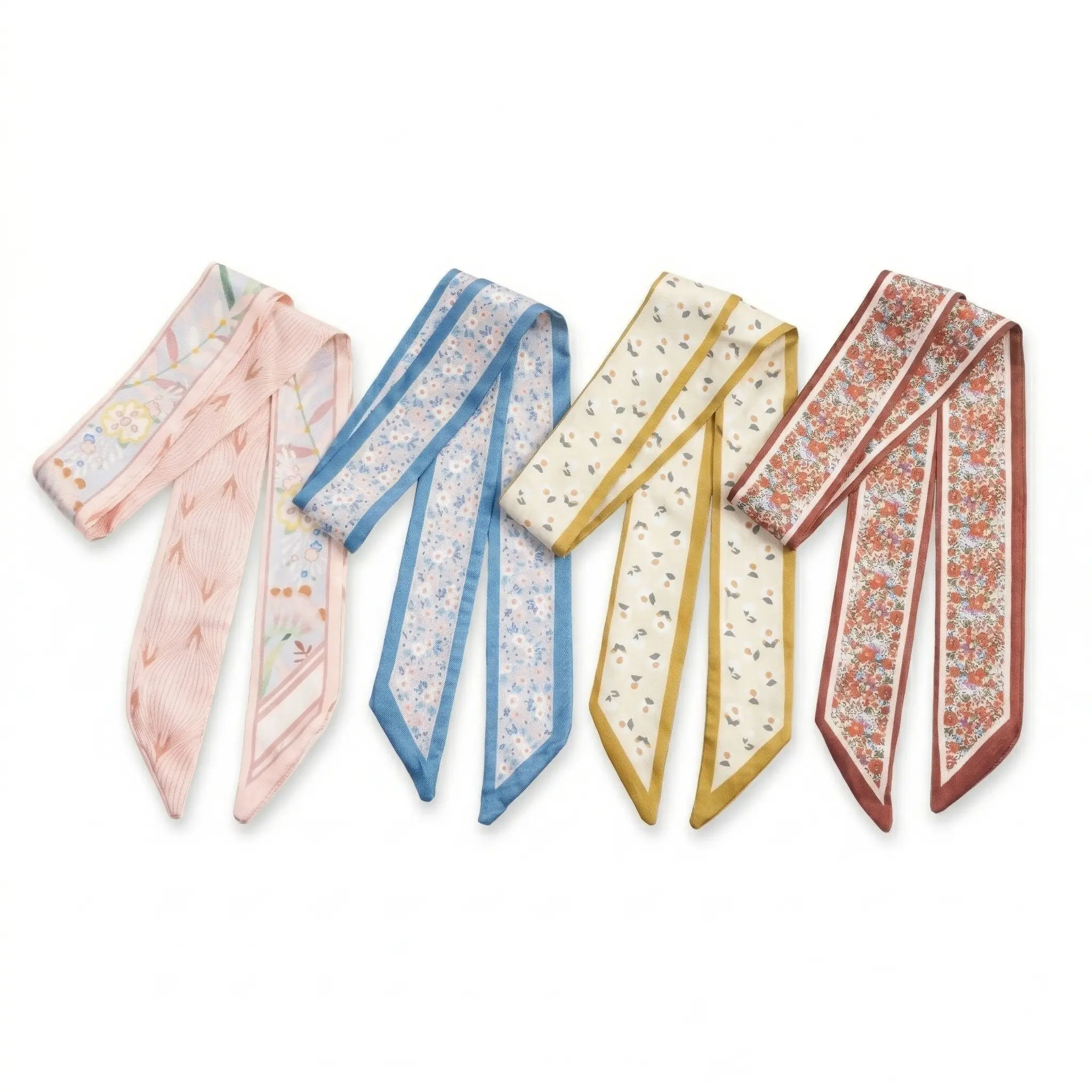 Skinny Scarf for Women, Floral Print Soft Synthetic Satin Twilly, Versatile Ribbon for Hair Tie & Handbag Handle Wrap, Durable For Daily Use