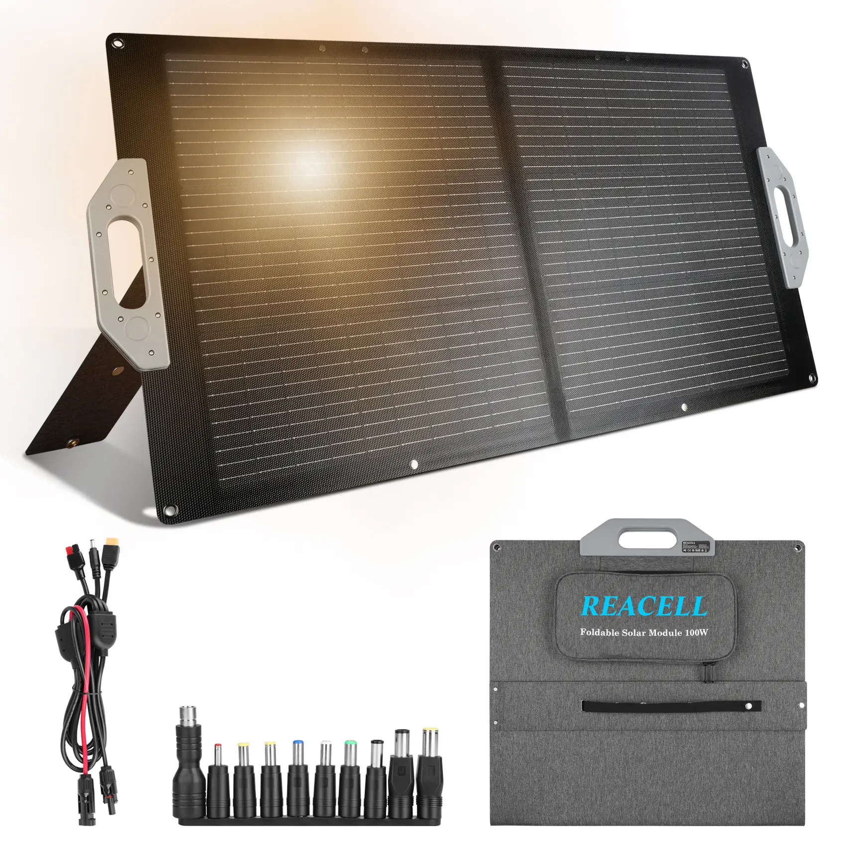 REACELL 100W Portable Solar Panel, 18V Foldable Solar Panel, 23% High Efficiency Solar Panels with USB/DC/MC4 Output IP67 Waterproof for Outdoor Camping RV Trip