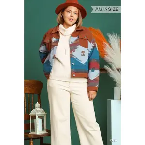 Umgee Stone Wash Vintage Pattern Jacket In Rust Plus