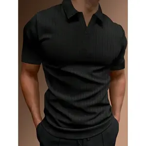 Manfinity Homme Men Solid Polo Shirt Button Up Plain Black Work Casual Polo Shirt For Husband