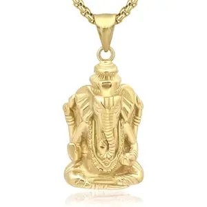 Ganesha Elephant Pendant Necklace, 316L Stainless Steel Spiritual Jewelry, 24 Inch Cable Chain