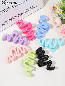 7pcs multicolor wavy + square gift box hair claws, Hair clip set, Pink/purple/blue sweet and cool color series cover all styles, The wavy style is lively and sweet, with anti-slip teeth that have strong grip to hold medium to thick hair volume stably