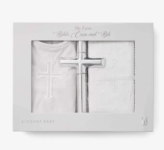 Bible, Cross, & Bib Christening Gift Set