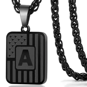 initial necklace 26 letters  A-Z  necklace simple stainless steel gun black letter necklace, titanium steel square capital letter pendant jewelry