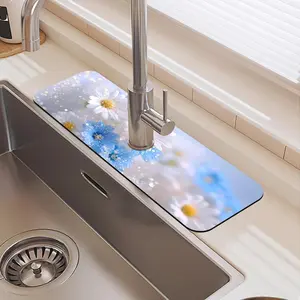 Floral Pattern Faucet Mat, 1 Count Waterproof Durable Rubber Splash Guard, Non-slip Kitchen Sink Mat, Home Supplies