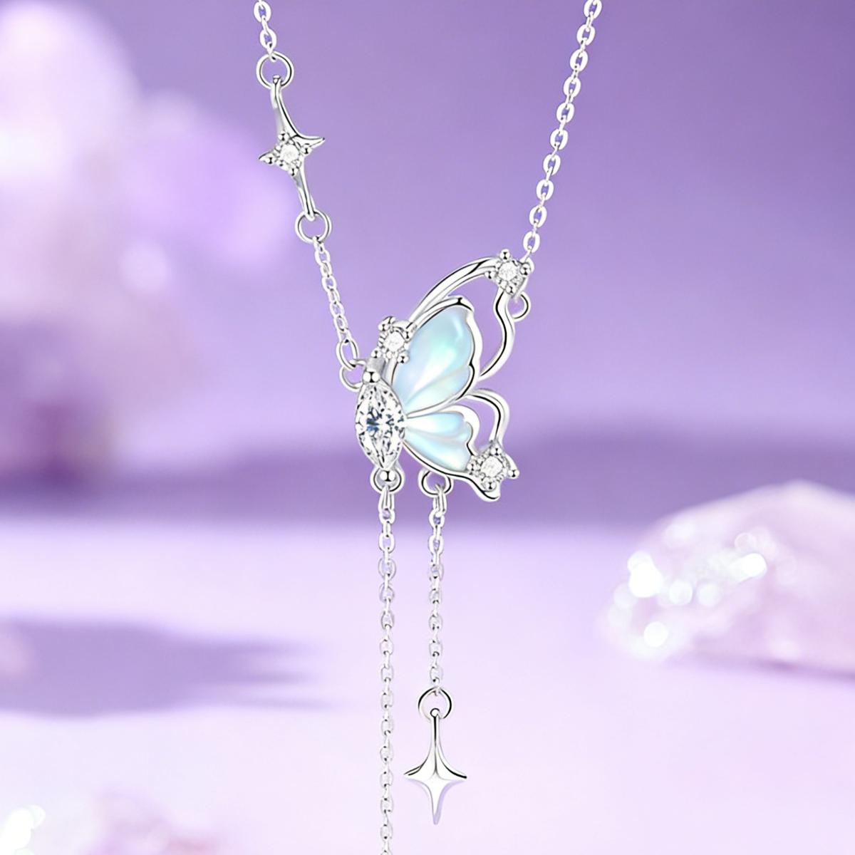 Handcrafted Open-Work Butterfly Tassel Necklace, Artisan Crafted Statement Chain