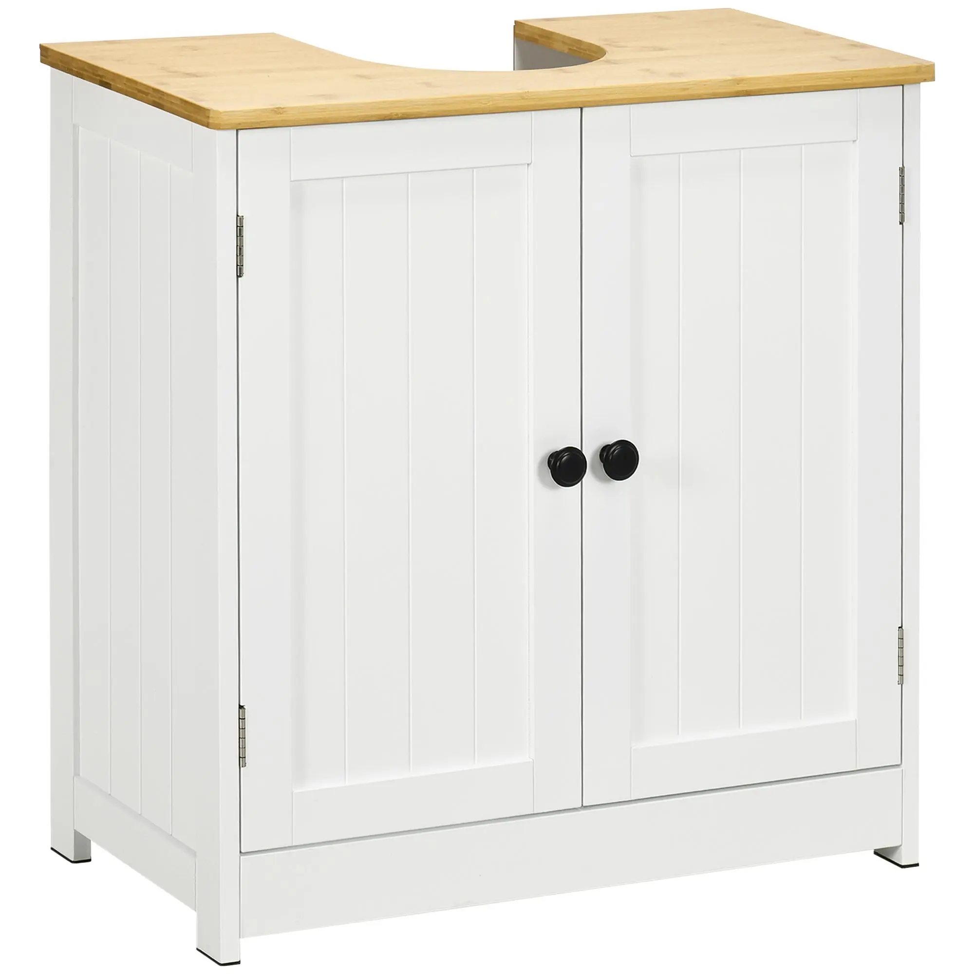 Kleankin Modern White Floating Wall Mount Bathroom Under Sink Storage Cabinet - Compact, Double-Wide, Enclosure, Furniture-Style Double-Door Cupboard with Adjustable Shelves, Compact Wall Cabinets, Double-Wide Wall Cabinets
