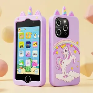 The Best Screen-Free Alternative! Kids Toy Phone with MP3 Player & Audiobooks | Puzzle Games | Unicorn/Dino Gift