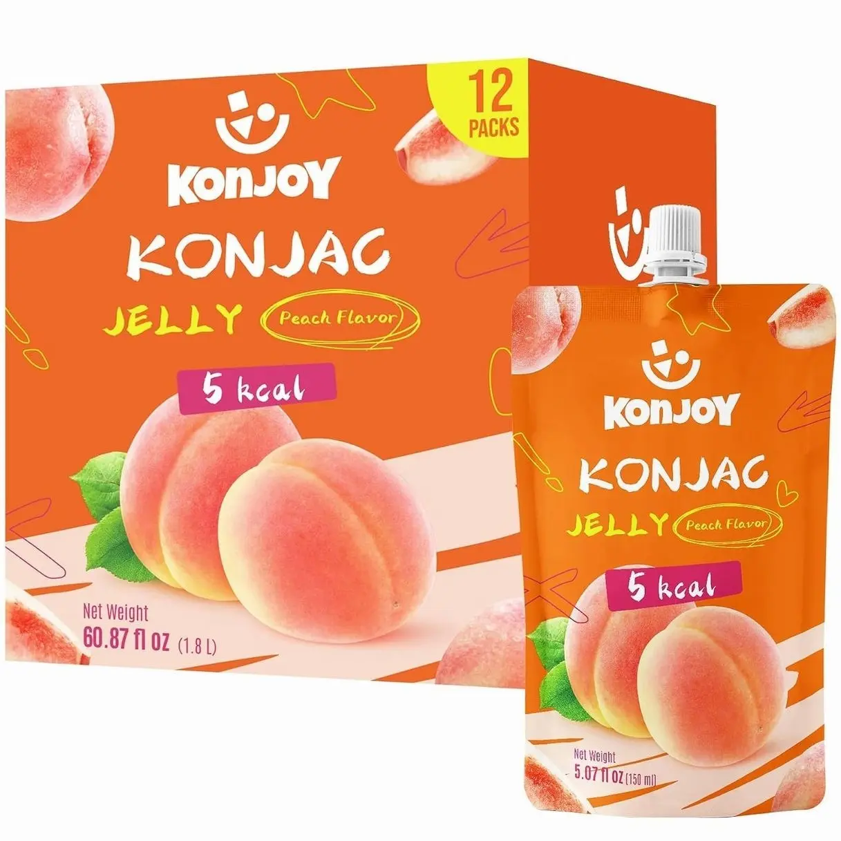 KONJOY Konjac Jelly Mango Flavor, 12 Squeeze Pouches Drinkable Jelly Snack – Low Calorie (5 kcal), Vegan, Gluten-Free, Fat-Free, Keto, Portable On-the-Go Treat, Refreshing Mango Drinkable Jello