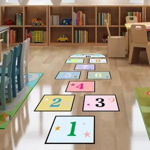 Multicolor Grid Decorative Floor Stickers for Room Decoration, Digital Brain Game Art Tile Decals, Cartoon Hopscotch Ideal for Puzzle Party and Kindergarten