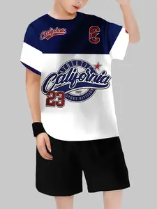 Monster Big Eye Fang 3D Printed Kids Short Sleeve Set, Summer Boys Cool Two-Piece, Breathable Casual Clothing