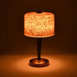 Salt Lamp with Wooden Base, USB Rechargeable Touch Control Table Lamp, Novelty Lighting for Home Living Room Bedroom Decor