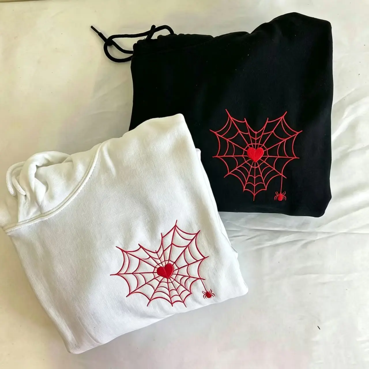 Halloween Couple Hoodie, Spiderweb Heart Hoodie, Matching Couple Hoodie, Spooky Season, Halloween Gift for Him Her fall clothes men's wear Hip Hop Spider Pattern hoodies men