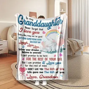Letter To Granddaughter Pattern Flannel Blanket, Slogan Print Blanket, 1 Count Soft Warm Throw Blanket, Air-conditioned Room Blanket, Warm Nap Blanket for Home Office Travel