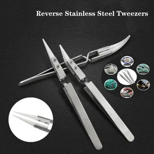 Pack Ceramic Straight Tip Electronic Soldering Stainless Steel Tweezers, Anti-Static Reverse Acid Resistant Precision Chuck Ceramic Tweezers