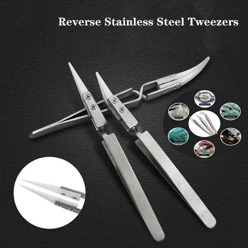 Pack Ceramic Straight Tip Electronic Soldering Tweezers, Anti-Static Reverse Acid Resistant Precision Chuck Ceramic Tweezers
