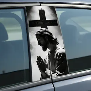 Jesus Car B-Pillar Decals Waterproof Vinyl Personalized Creative Vehicle Door Pillar Sticker Scratch Cover for Car Window Auto SUV Truck UV Printing 3D Effect High-Quality PVC Material Flexible Durable No Residue Easy Removal
