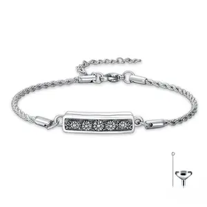 MEIDERBO Dream Chaser Sunflower Urn Bracelet 925 Sterling Silver Holds Ashes Flower Pendant Bella Chain Stainless Steel Rope Chain 7+2 Inch Memorial Jewelry