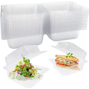 50 Pcs Clear Plastic Take out Containers,Square Hinged Food Containers,Disposable Clamshell Dessert Container with Lid for Salad,Sandwiches,Hamburger (5x4.7x2.8 in)