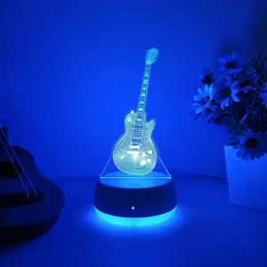 Modern Creative Guitar Shaped LED Night Light, USB Powered, Seven-Color Gradient, Led Lights Music, Ideal Gift for Music Lovers, Desktop Decoration Lamp
