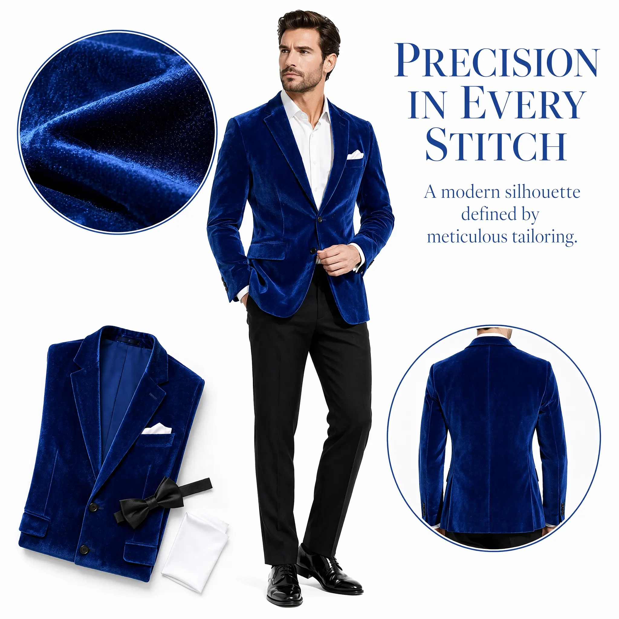 Men's Premium Fitted Velvet Tuxedo Blazer - Notched Lapel, 2-Button Closure, Signature Linings, Tuxedo Costume Men's Suit Separates, Luxury High-End/Western Wedding Formal Party Coat（Sizes run small; please consult customer service for details）