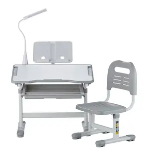 【fathersdaygift】VEVOR Kids Chair and Desk Set Table Lamp Adjustable Height & Tilted Desktop Grey