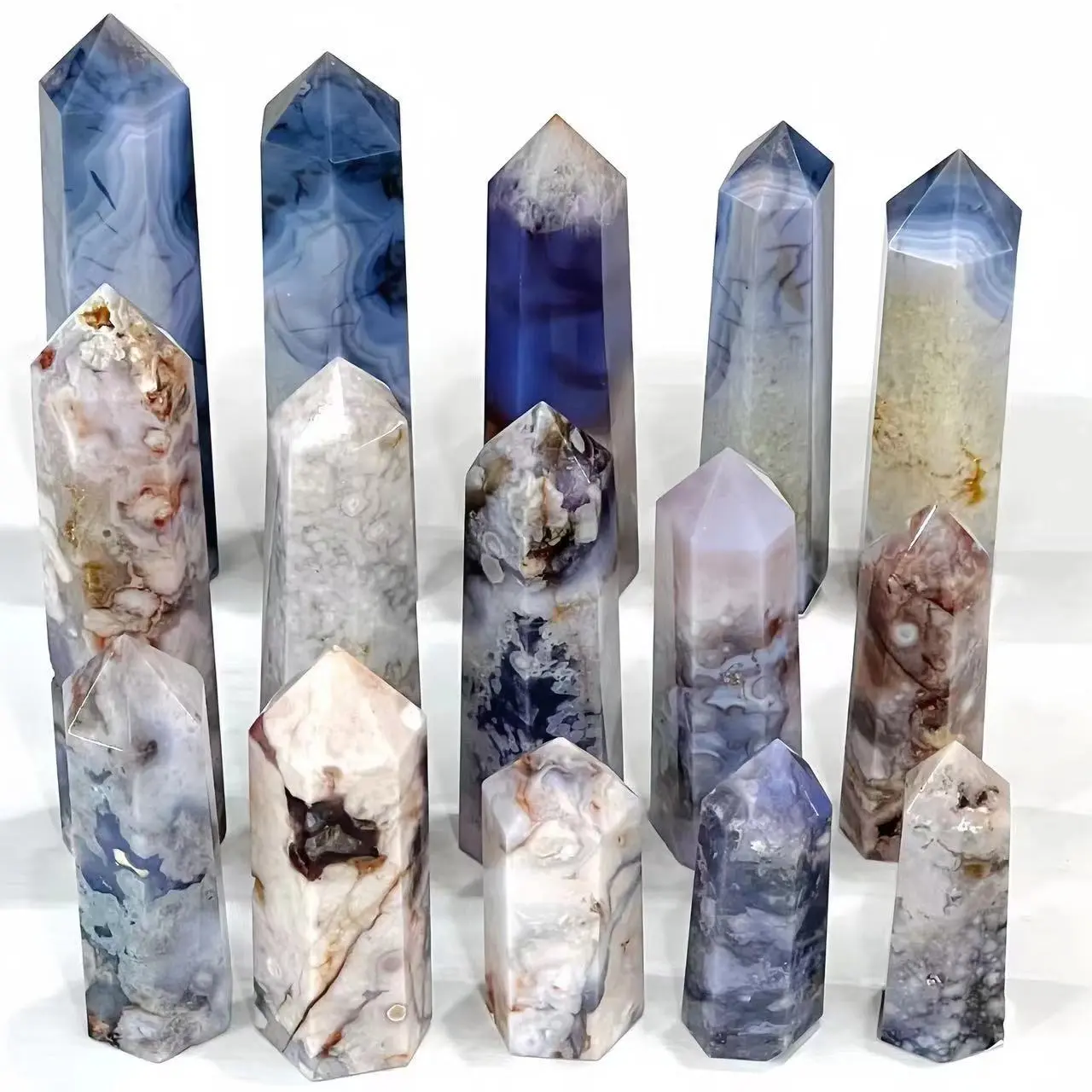 Blue Cherry Blossom Crystal Tower, Tall Natural Polished Point for Spiritual Healing, Meditation, and Home Decor