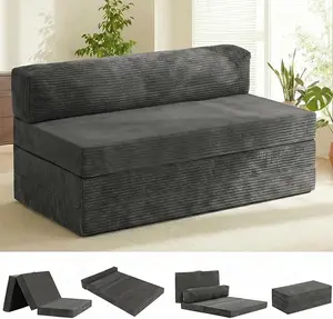 WINZOO 5-in-1 Convertible King Size Black Sofa Bed, Boneless Loveseat with Removable Cushions, Washable Cover & Handle, Space-Saving Pull Out Couch