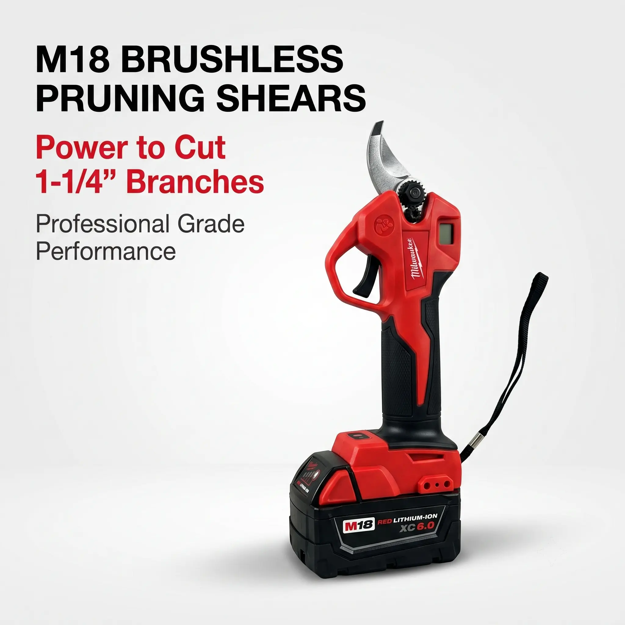 Milwaukee M18 Pruning Shears Cordless Branch Cutter For Garden Tree Trimming And Landscaping, Professional Electric Pruner Tool For Fruit Trees Shrubs And Hard Wood Cutting With Sharp SK5 Steel Blade, Adjustable Cutting Modes And Smart Display