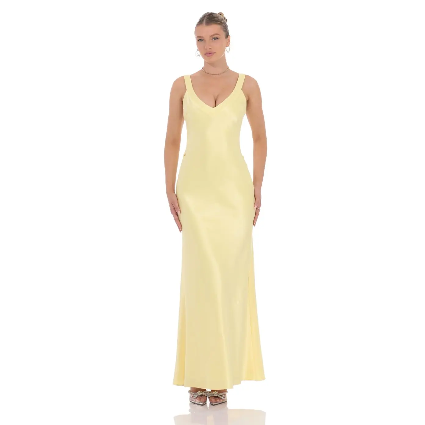 open lace back dress La Lune One Shoulder Cowl Back Maxi Dress | Lemon | Dresses main image 1