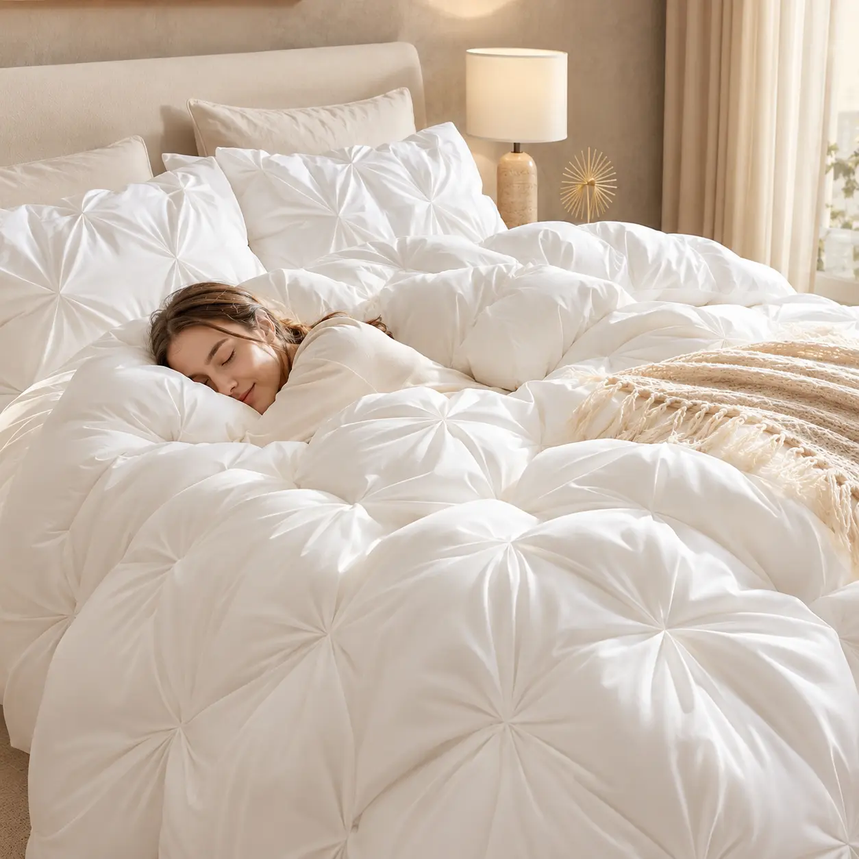 Andency 3 Pieces Cute Pinch Pleat Bedding Comforters & Sets, Soft Lightweight Fluffy Down Alternative All Season Bed Set