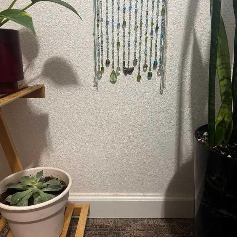Purple Glass Beaded Wall Hanging, Whimsical Suncatcher Curtain, Boho Bedroom Art