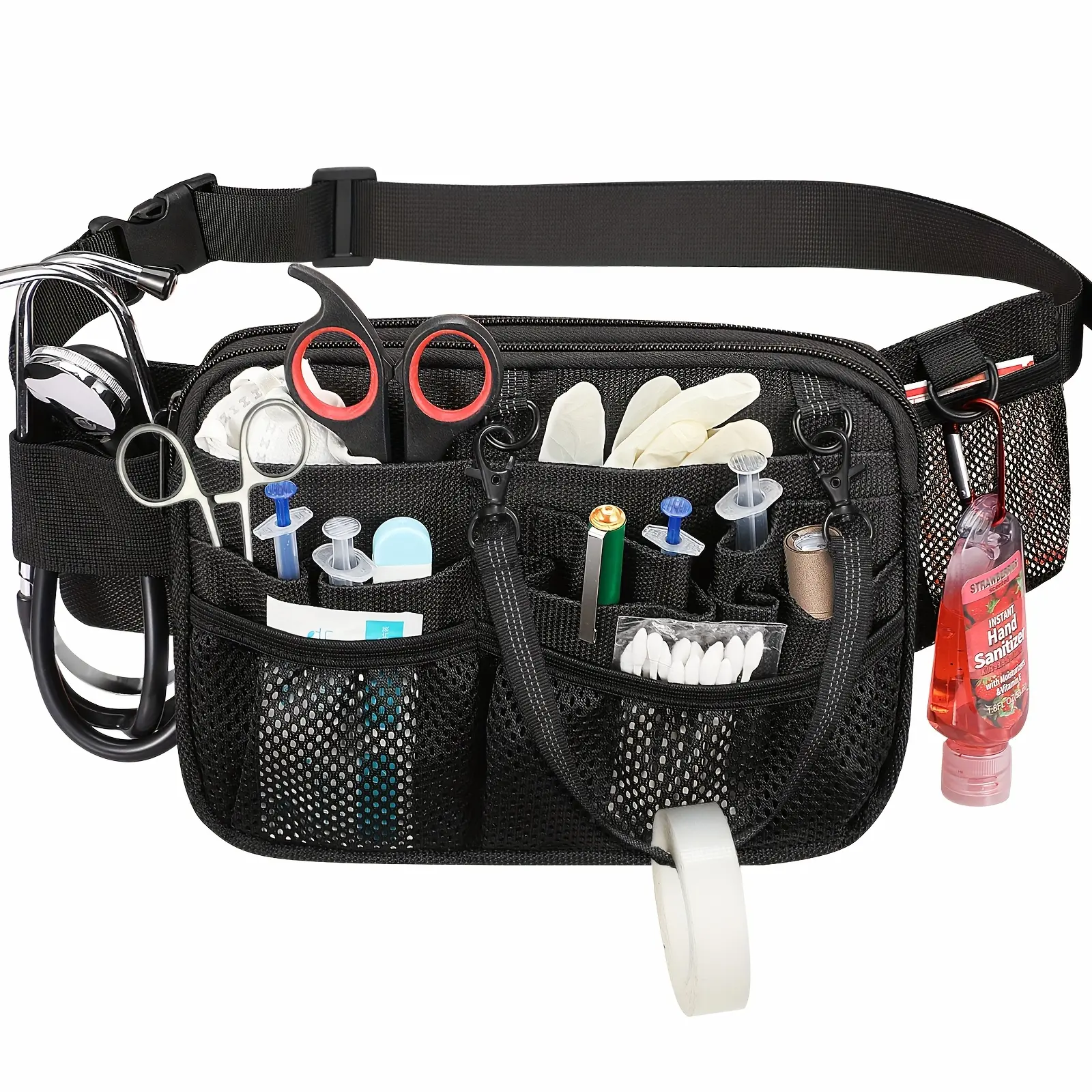 Nurse Belt Bag with Tape Holder, Multi Compartment Medical Gear Pocket Nursing Organizer Belt Bag, Apron Hip Bag Utility Waist Pack for Stethoscopes Bandage Scissors Medical Supplies
