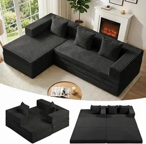Winzoo Modular Sectional Sofa, Boneless Convertible Oversized Sleeper Sofa Bed, Modern Tri-Folding Cloud Couch with L-Shape Chaise, Corduroy Futon Couches for Living Room Small Spaces Apartment,No Assembly